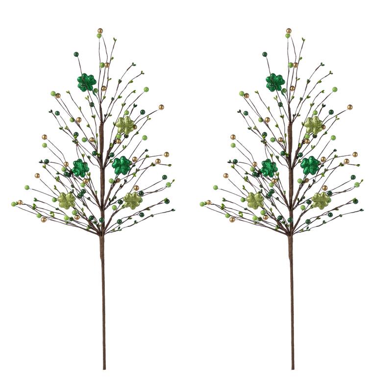 Glitzhome Set of 2 28"H St. Patrick's Berry & Shamrock Artificial Picks