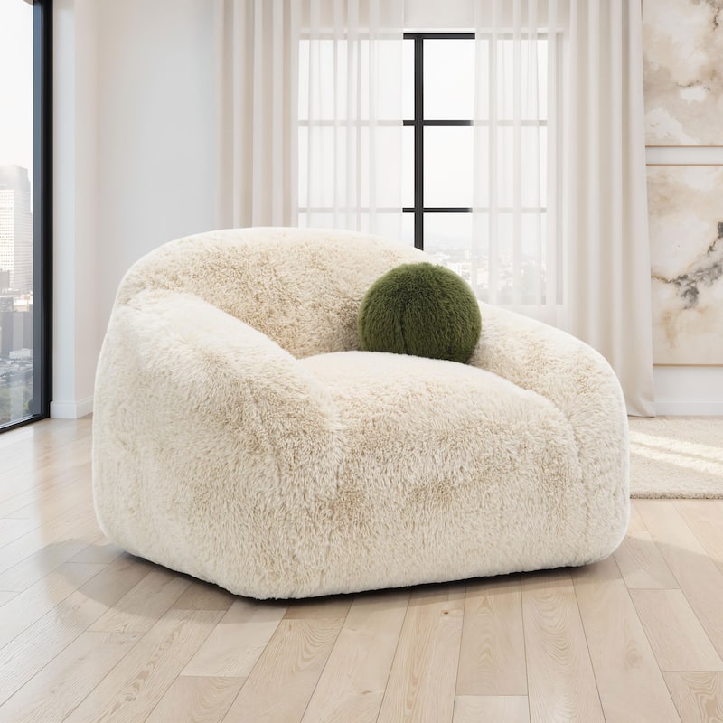 Furniture of America Cynra Modern 45-inch Faux Fur Swivel Arm Chair with Ball Pillow - Sand Short-Haired