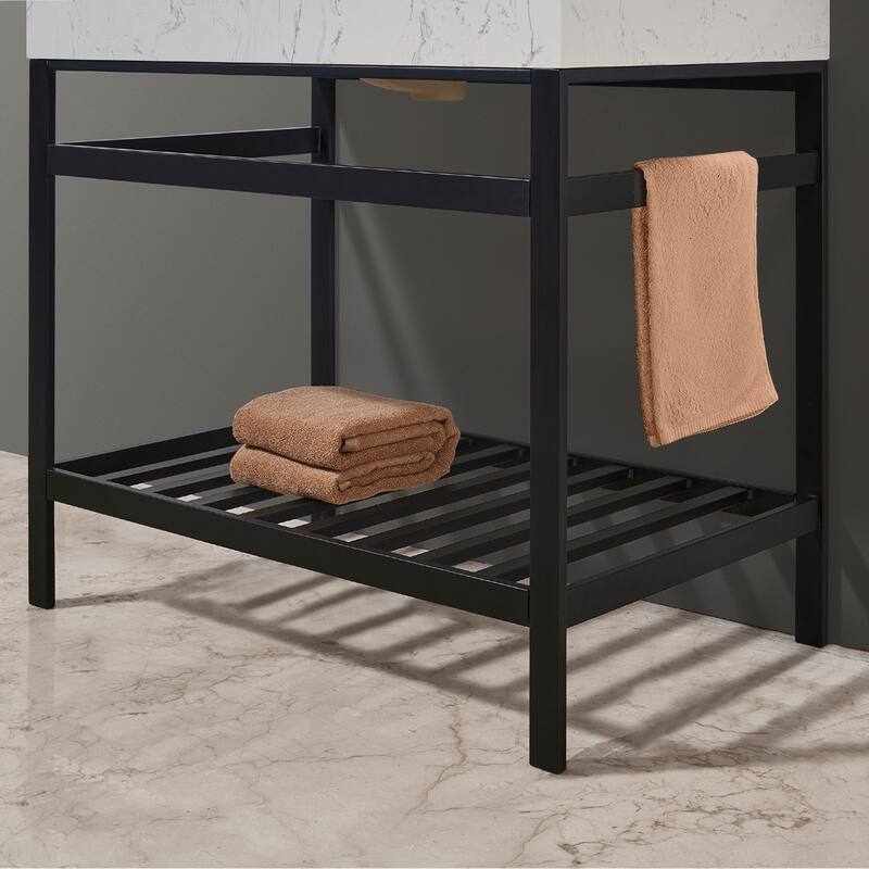 Altair Merano Stainless Steel Vanity Console with Stone Countertop and Mirror