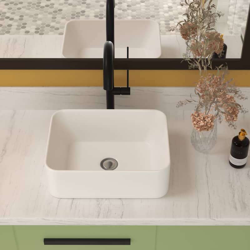 White Ceramic Rectangular Vessel Bathroom Sink