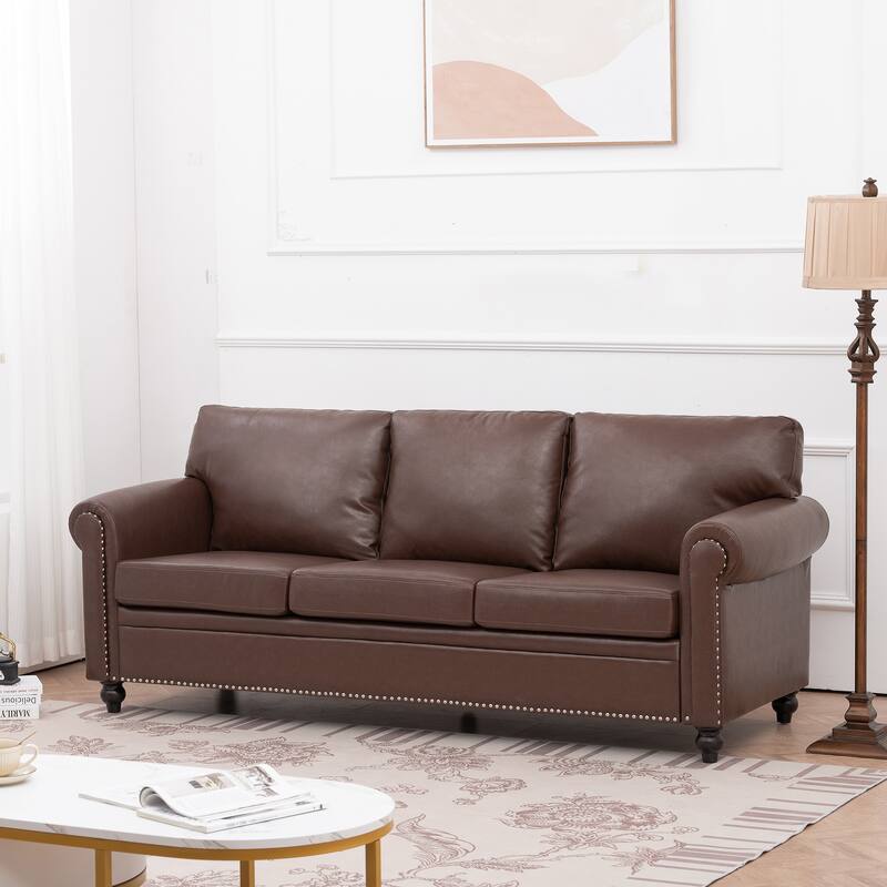 Stylish Sofa with Detachable Cushions, Pocket Spring Support & Silver Nailhead Detail - Ideal for Living Rooms - Brown