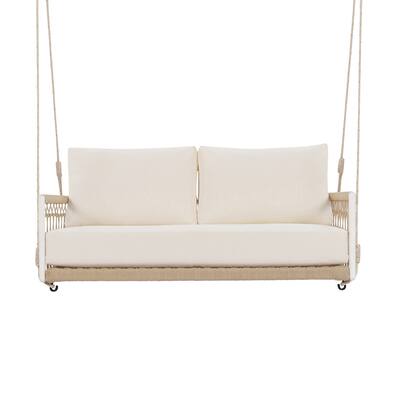 1-Piece Woven Rope Outdoor Swing Sofa with Soft Cushions Seating 2