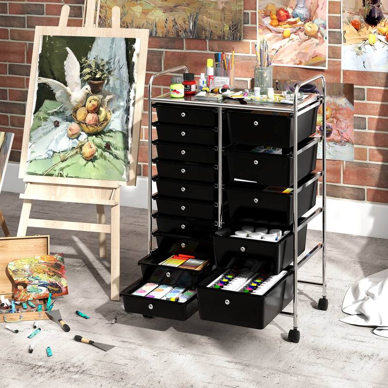 Costway 15-Drawer Trolley with Chrome Plated Metal Frame & Lockable - See Details