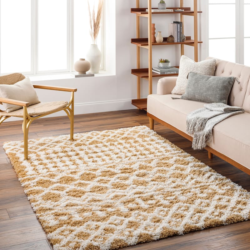Livabliss Newton Geometric Moroccan Trellis Shag Area Rug - 7' 10" x 10' 3" - Mustard - Rectangle