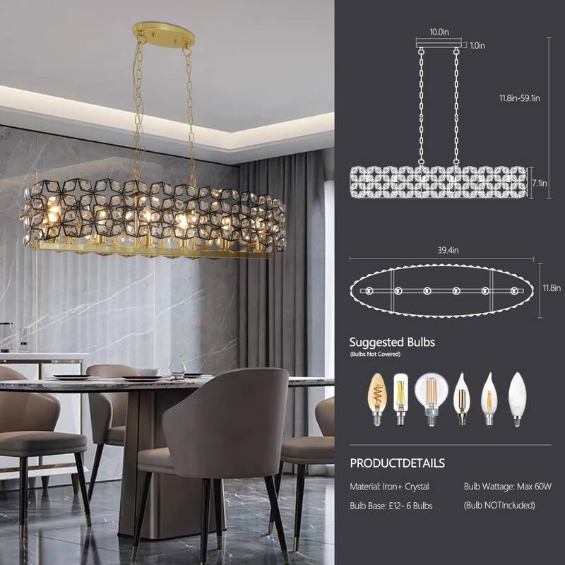 Modern 39.4 in.W Champagne Gold Oval Crystal Ceiling Chandelier