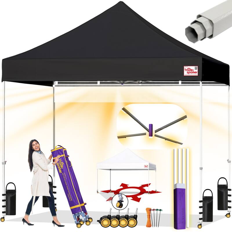 Tradesparker Ez Pop Up Canopy Tent Commercial Instant Canopies - 8X8ft without sidewall - Black