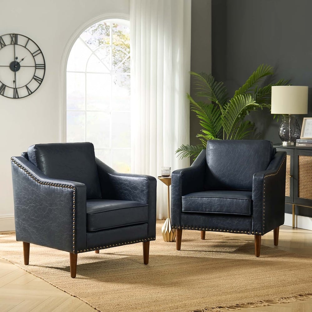 Duarte 29" Transitional Faux Leather Armchair with Sloped Arms Set of 2 by HULALA HOME