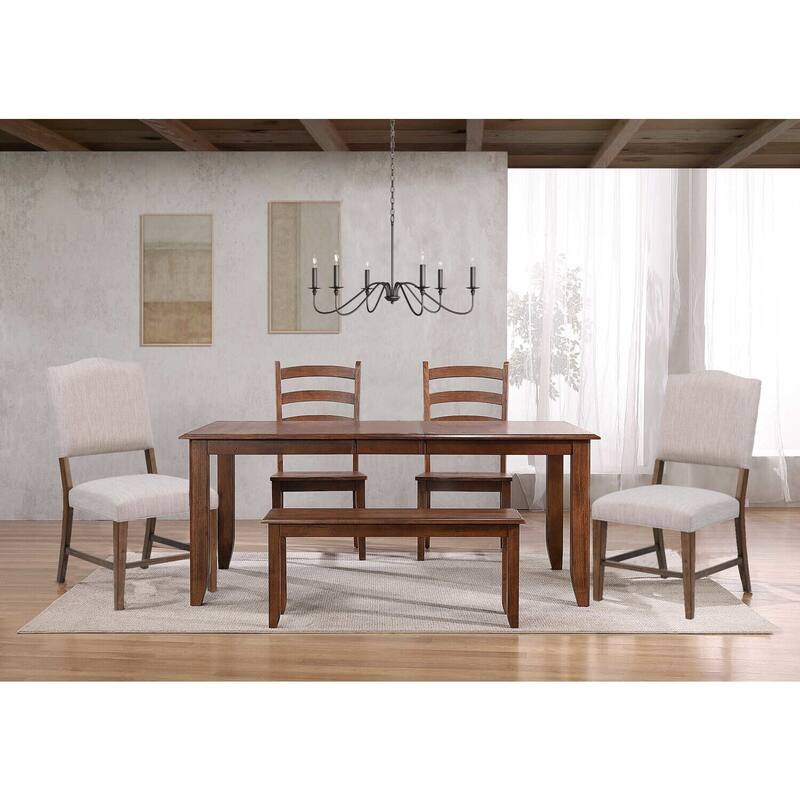 Extendable Dining Table Set Seats 8 - Rectangular Table with Bench & Chairs - Modern Farmhouse Style