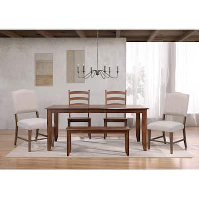 Extendable Dining Table Set Seats 8 - Rectangular Table with Bench & Chairs - Modern Farmhouse Style