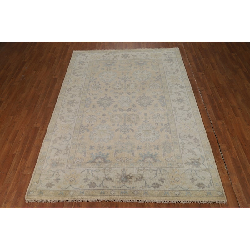 Earth Tone Oushak Indian Area Rug Handmade Bedroom Wool Carpet - 6'2" x 8'8"