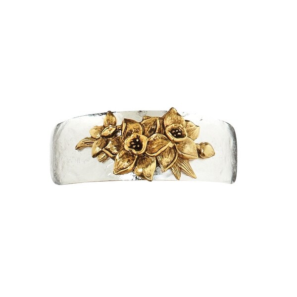 Women's Birth Month Flower Pewter Cuff Bracelet - December