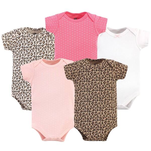 slide 1 of 1, Hudson Baby Infant Girl Cotton Bodysuits 5pk, Prints Leopard 0-3 Months - Prints Leopard