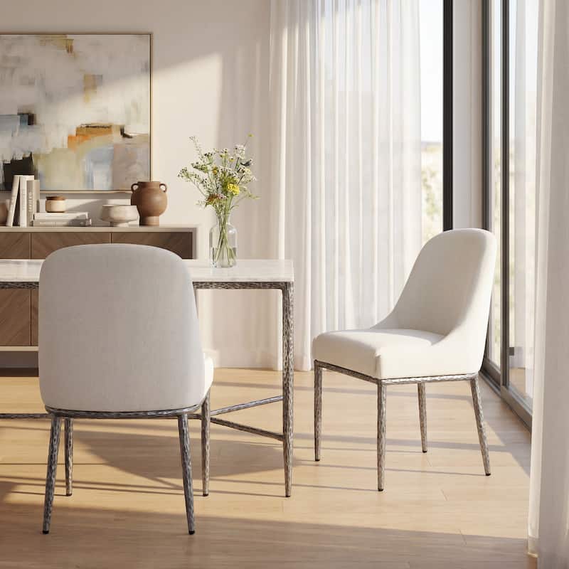 Christopher Knight Home - Ameson Modern Upholstered Dining Chairs with Hammered Metal Legs & Padded Seat, Set of 2 - Set of 2 - Forged Pewter+Beige