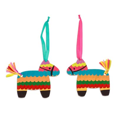 Novica Handmade Vivacious Donkey Wood Ornaments (Pair)
