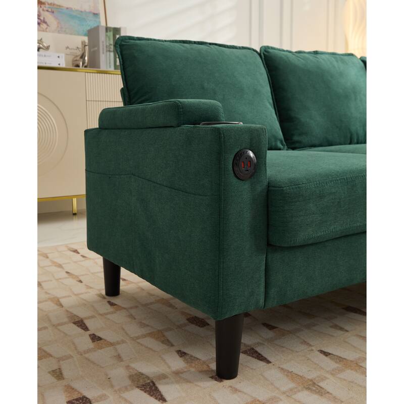 78" Fabric L-Shaped Sectional Sofa with USB, Ottoman & Magazine Bags (3-Seater)