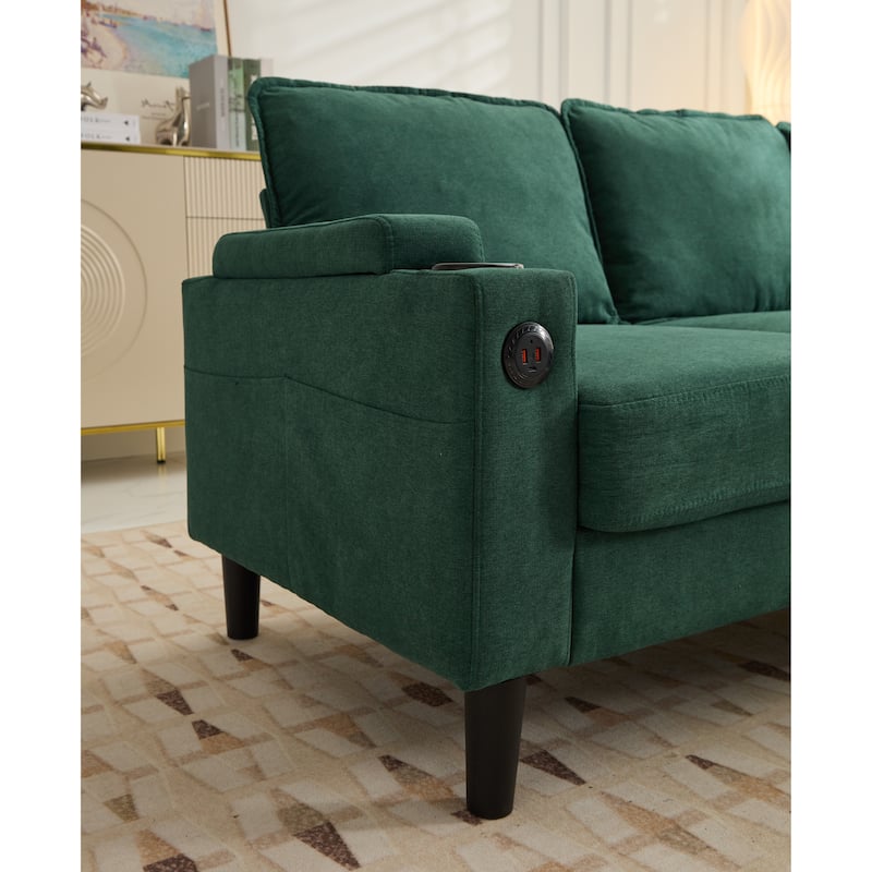 78'' Fabric L-Shaped 3-Seater Sectional Sofa with Storage Ottoman, USB Port, Cup Holders, and Magazine Bags