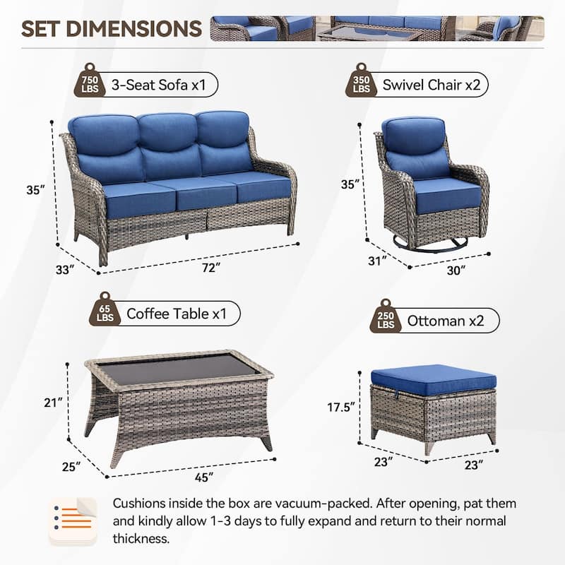 Pocassy Outdoor Sofa Patio Swivel Chairs Sets
