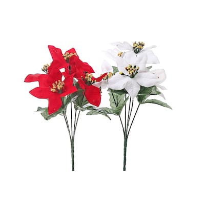 Christmas Poinsettia Bouquet 5 Head - Set of 6