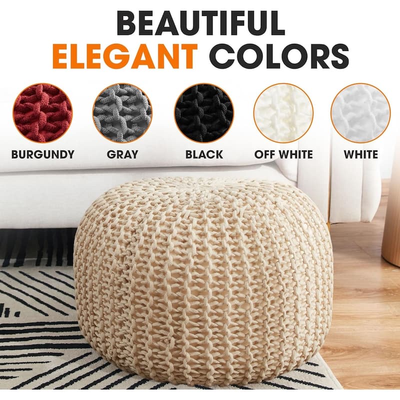 Cheer Collection Decorative 18-inch Chunky Hand-knit Pouf Ottoman