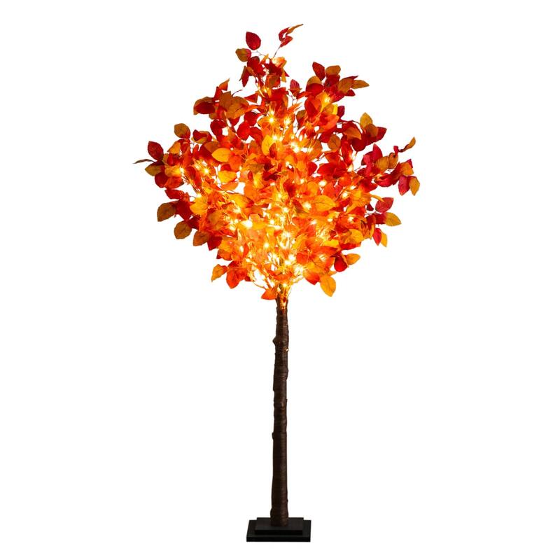 Pre-Lit Maple Artificial Foliage Fall Tree - 5' - Warm White LED Lights