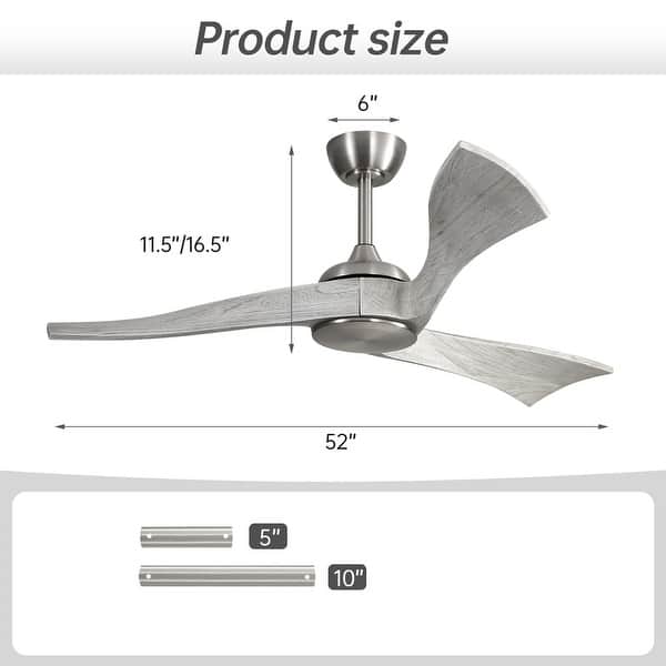 dimension image slide 10 of 15, Sofucor 52''/60" Large Ceiling Fan without Lights, Remote Control and Reversible Motor Included, Smart Optinal