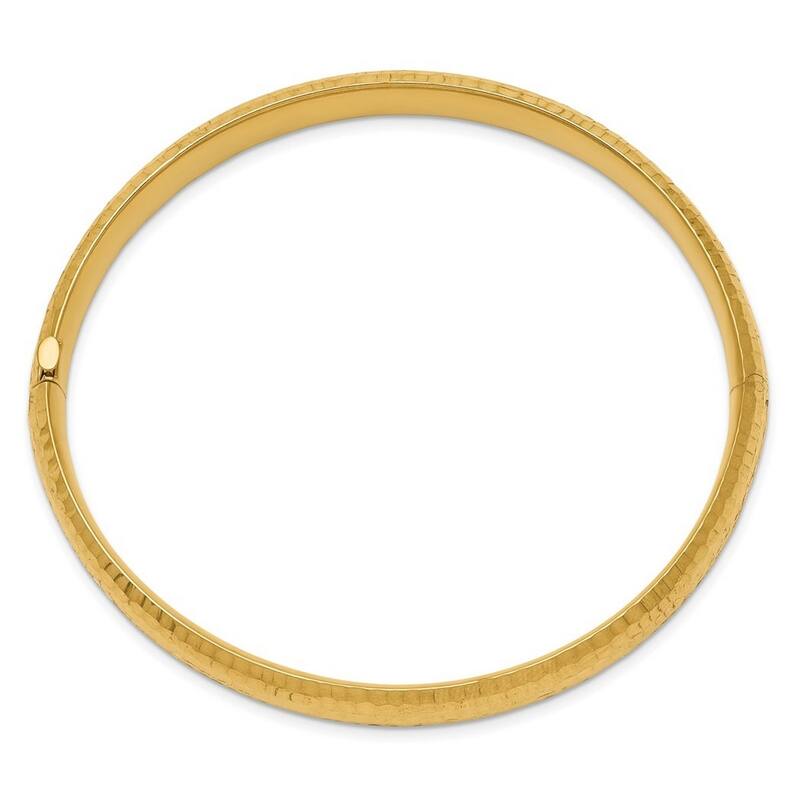 Curata 14k Yellow Gold 8.75mm Hammered Fancy Hinged Cuff Stackable Bangle Bracelet