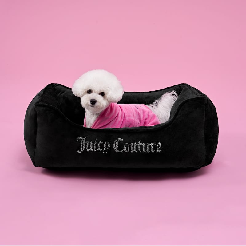 Juicy Couture Bling and Crown Pet Bed - 28" x 18" x 10" - Black