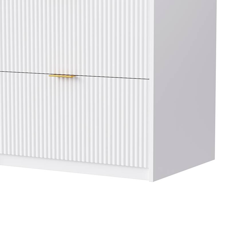 White 112.5" Entertainment Wall Unit with 13 Shelves, 8 Drawers and 2 Cabinets for TVs Up to 70"