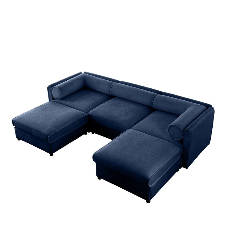 109" Chenille U-Shaped 3-Seater Sofa with Ottoman & Storage