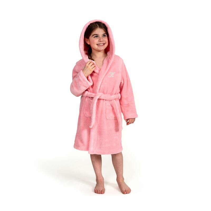 Sweet Kids 100% Polyester SUPER PLUSH Double Brushed Hooded Bathrobe with White Script Monogram