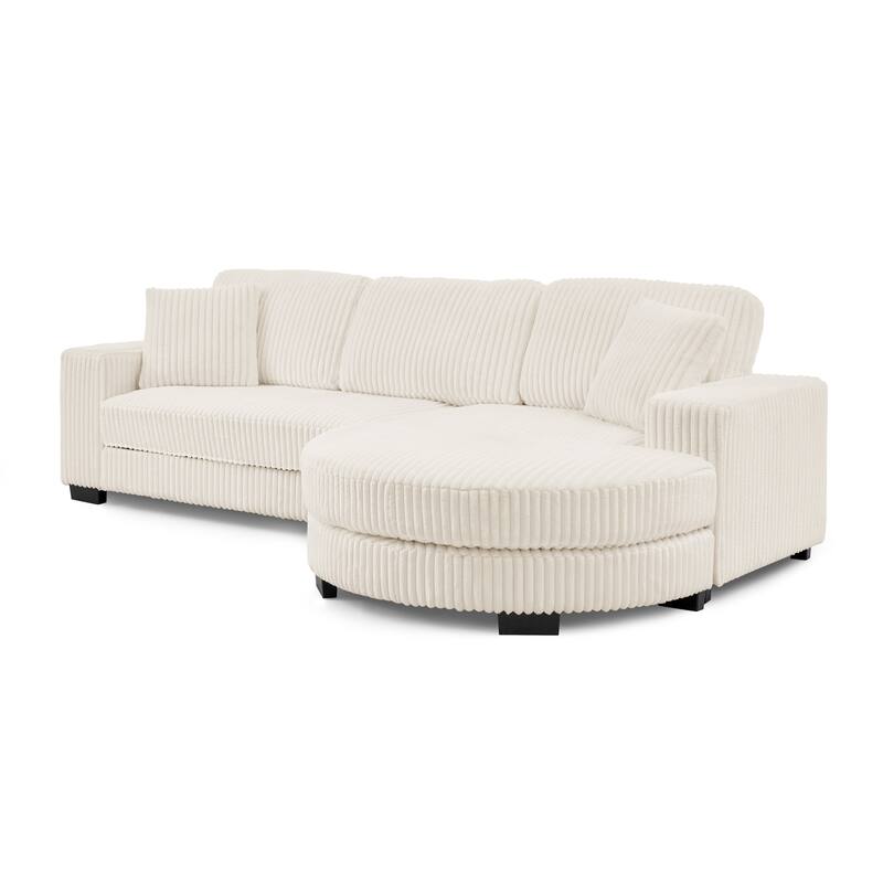 Corduroy Tufted Upholstered Sofa, L-Shaped Modular Sectional Sofa, Convertible Sleeper Sofa with Curved Ottoman