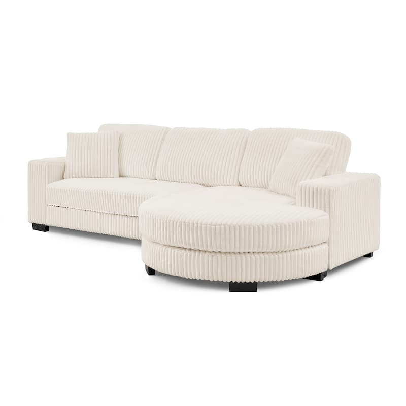 Roomfitters Corduroy Tufted Upholstered Sleeper Sectional Sofa, L-Shape Modular Convertible Sofa with Arc Footstool
