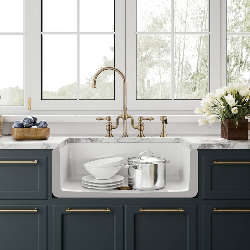 Reversible Fireclay Kitchen Sinks With Grid Three Edge Frame, Plain Front Apron