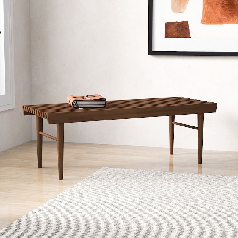 GDFStudio - Mia Mid-Century Modern 47.2" Wide Solid Wood Bench with Natural Walnut Stain Finish - 47.2"W
