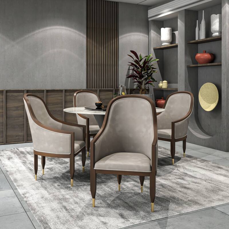 Belle Upholstered Leather Dining Chair Rubberwood Legs with Gold Caps Set of 2