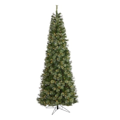 9ft. Cashmere Slim Artificial Christmas Tree with 550 Warm White Lights and 1308 Branches - Elegant Tall X-Mas Centerpiece