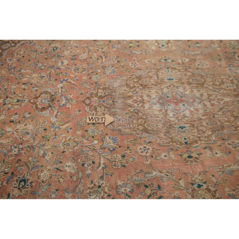 Hand Knotted Oriental 100% Wool Carpet Traditional Floral Coral Mashad Area Rug - 12' 6'' X 9' 2''