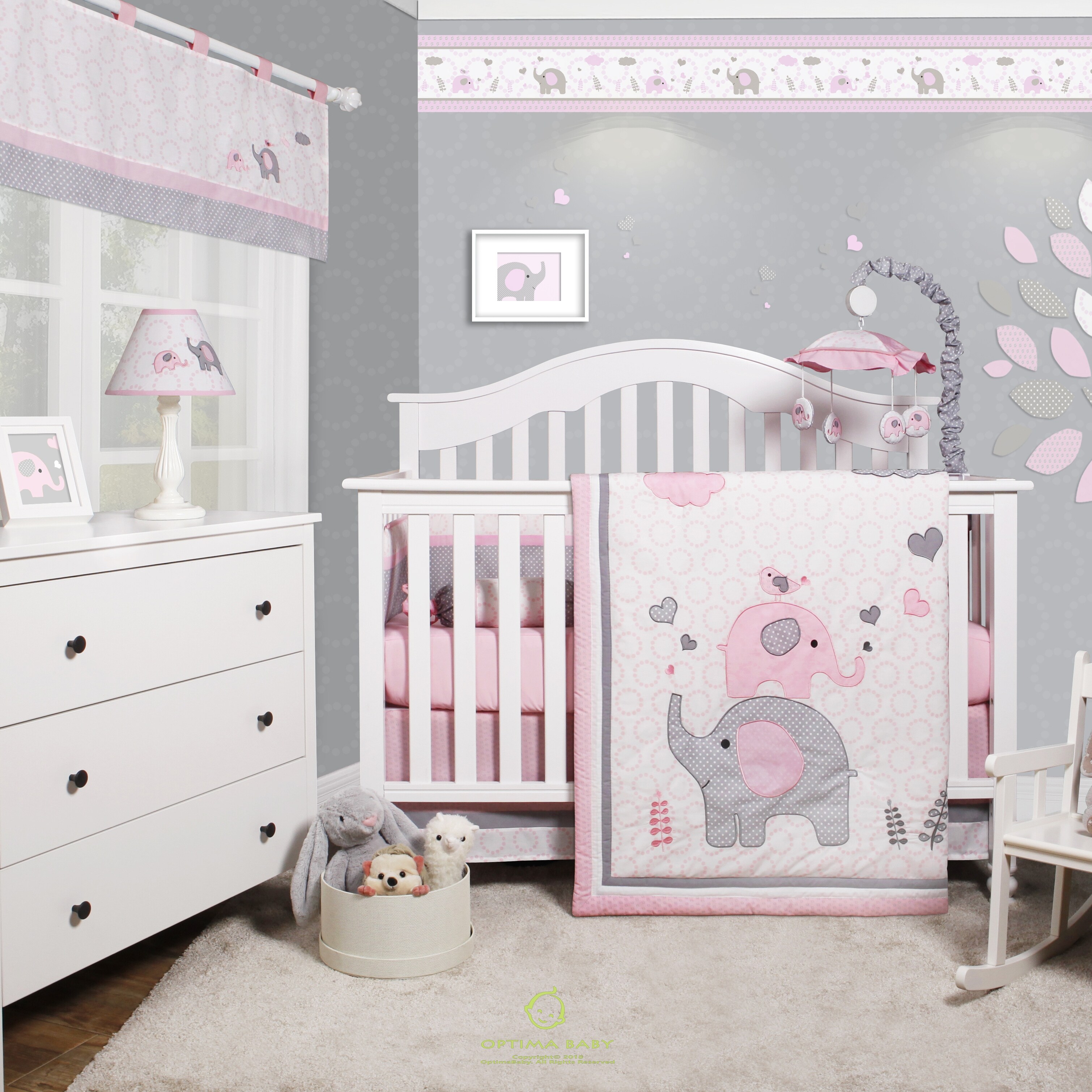 Geenny Optimababy Pink Grey Elephant Lamp Shade Without Base Bed