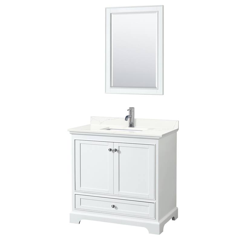 Wyndham Collection WCS202036S-QTZ-UNSM24 Deborah 36" Free Standing - White / Giotto Quartz Top / Polished Chrome