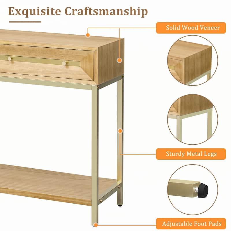 Entryway Console Table with Two Drawers,Natural