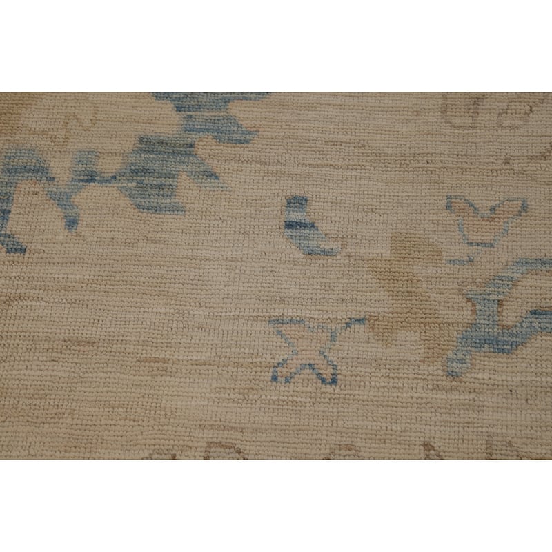 Hand Knotted Oriental 100% Wool Carpet Transitional All-Over Beige & Ivories Oushak Area Rug - 12' 0'' X 9' 0''