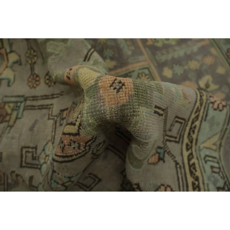 Hand Knotted Oriental 100% Wool Carpet Traditional Medallion Greys & Charcoal Tabriz Area Rug - 11' 2'' X 7' 7''