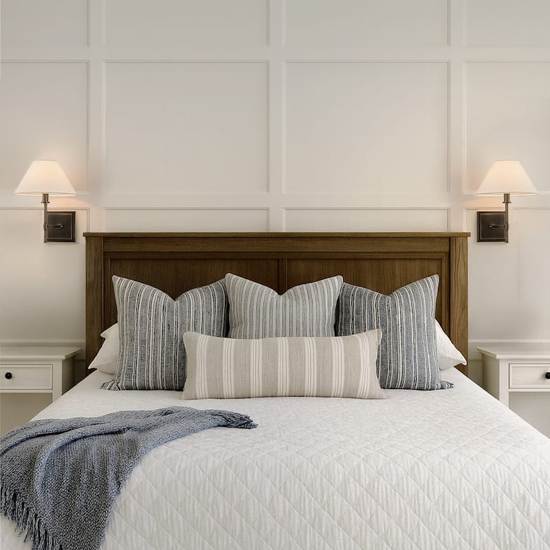 Modern Bronze 1-Light Fabric Shade Wall Sconces Farmhouse White Linen Tapered Shade Sconce For Bathroom Mirror Hallway - W9''