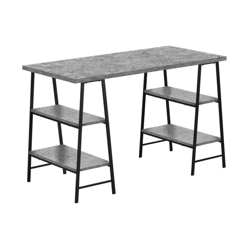 Contemporary 48" Computer Desk with 4 Open Shelves and Metal Base, Space-Saving Writing Desk for Home Office - Grey