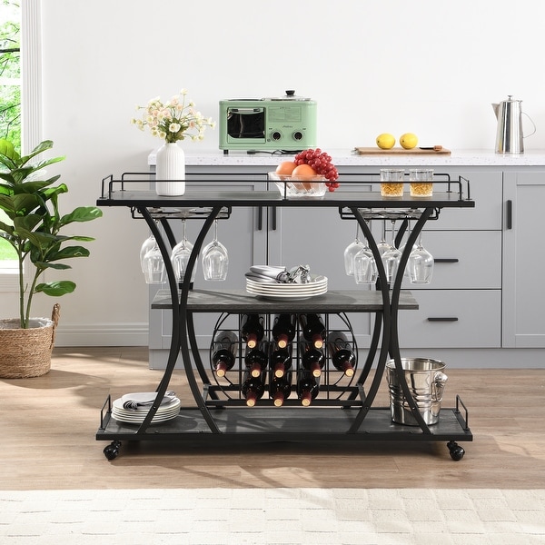 Round bar cart with wine sales rack