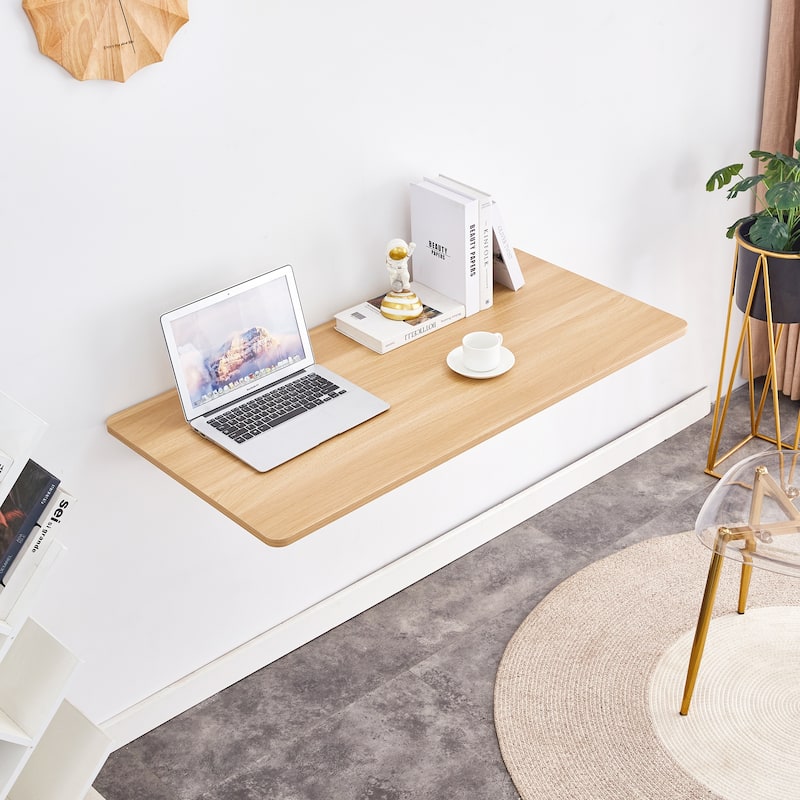 Versatile Folding Side Table Wall Mounted Magazine Holder Workbench Fold Down Desk with Smooth Rounded Corners and Wood Grain