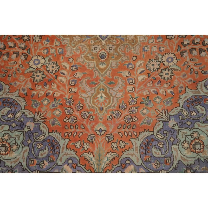 Hand Knotted Oriental 100% Wool Carpet Traditional Floral Oranges & Rust Tabriz Area Rug - 6' 6'' X 4' 11''