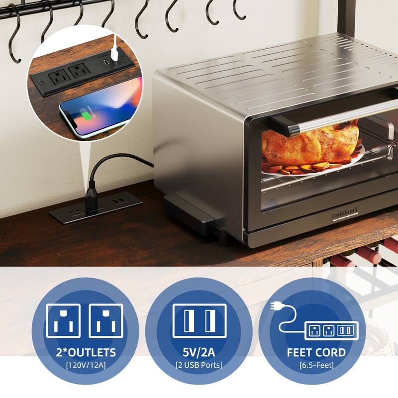 Moasis 5-Tier Kitchen Bakers Rack with Power Outlets USB Ports, Microwave Stand with Door and Shelves