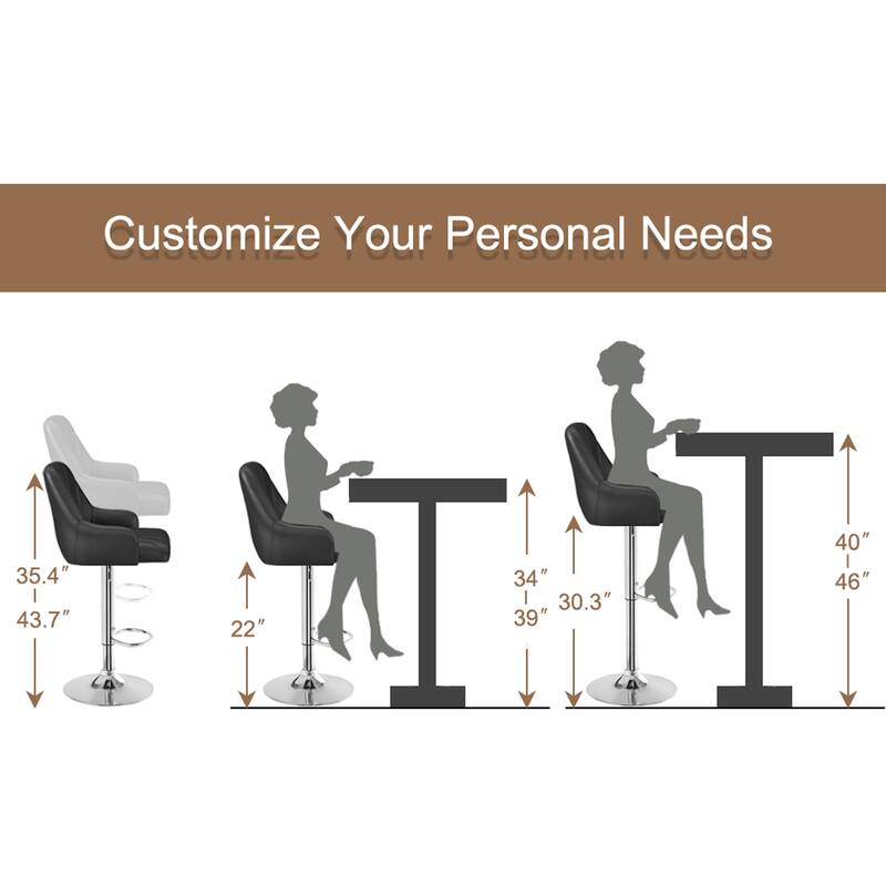 Barstools Set of 4, Counter Height Bar Stools Adjustable Stools with Back and Arm, Kitchen Island Stools Swivel Bar Chairs