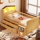 preview thumbnail 1 of 21, Wooden Twin Size Low Loft Bed with House Shape Headboard Built-in LED Lights, Kids Storage Bed with Drawers and Storage Stairs Natural - Twin